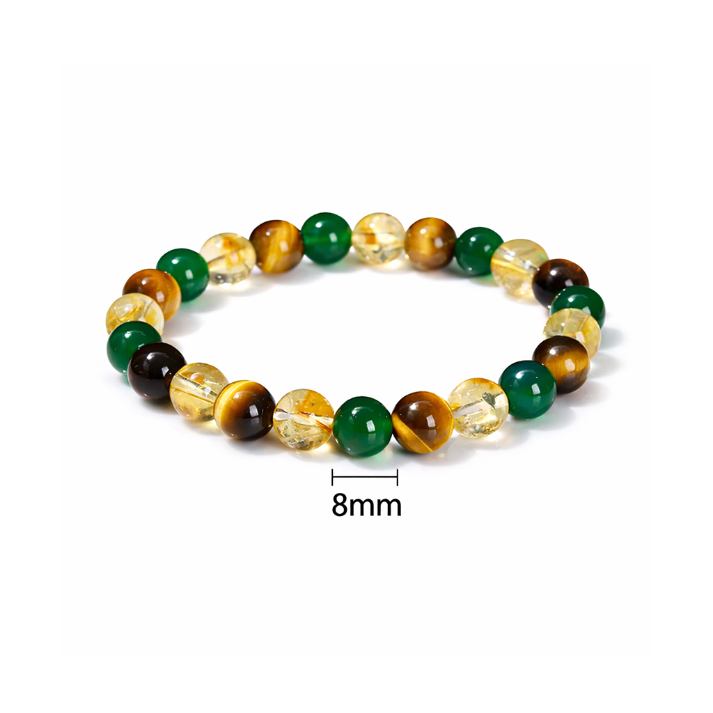 Tri-Power Prosperity and Protection Bracelet (7A Grade Tiger Eye, Citrine, Green Agate)