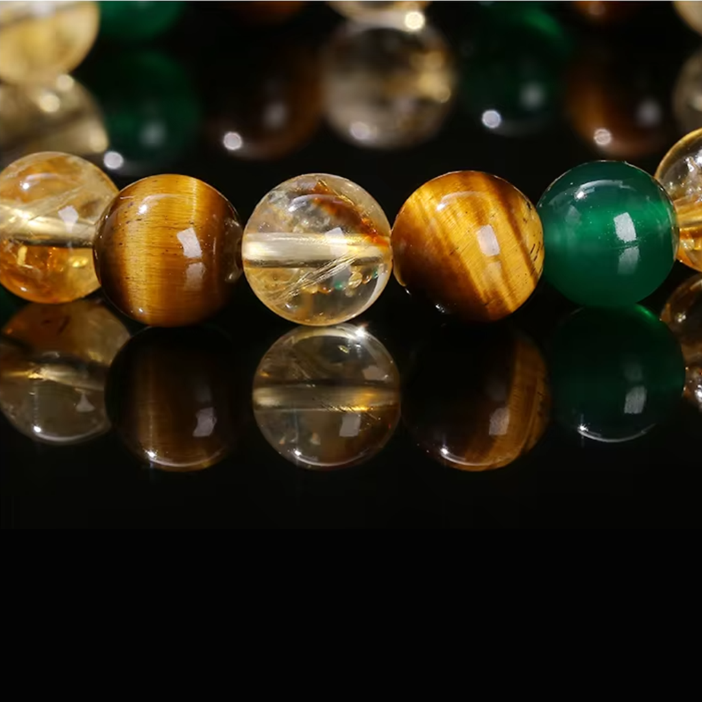 Tri-Power Prosperity and Protection Bracelet (7A Grade Tiger Eye, Citrine, Green Agate)