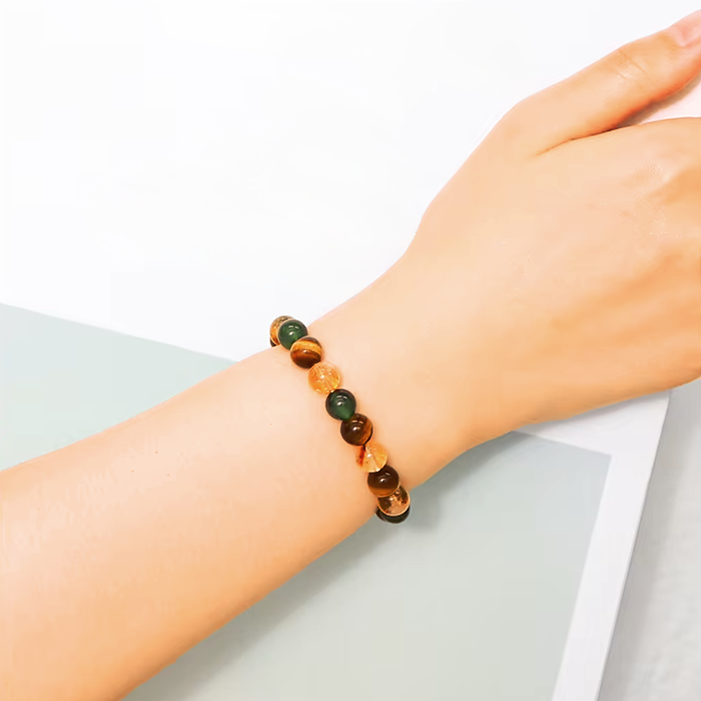 Tri-Power Prosperity and Protection Bracelet (7A Grade Tiger Eye, Citrine, Green Agate)