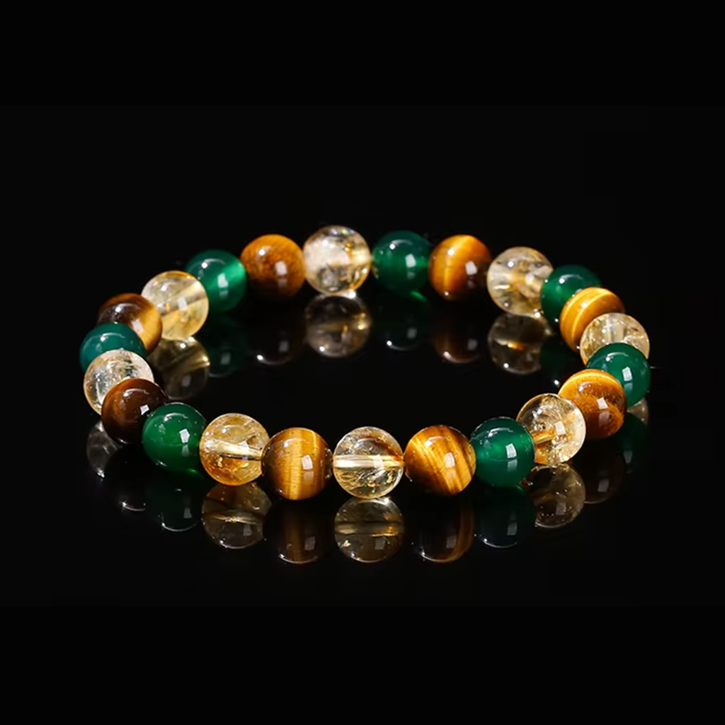 Tri-Power Prosperity and Protection Bracelet (7A Grade Tiger Eye, Citrine, Green Agate)