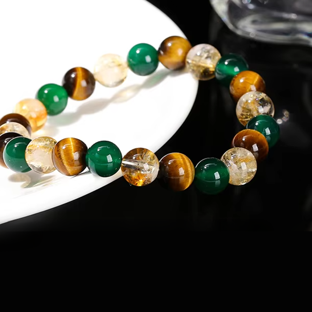 Tri-Power Prosperity and Protection Bracelet (7A Grade Tiger Eye, Citrine, Green Agate)